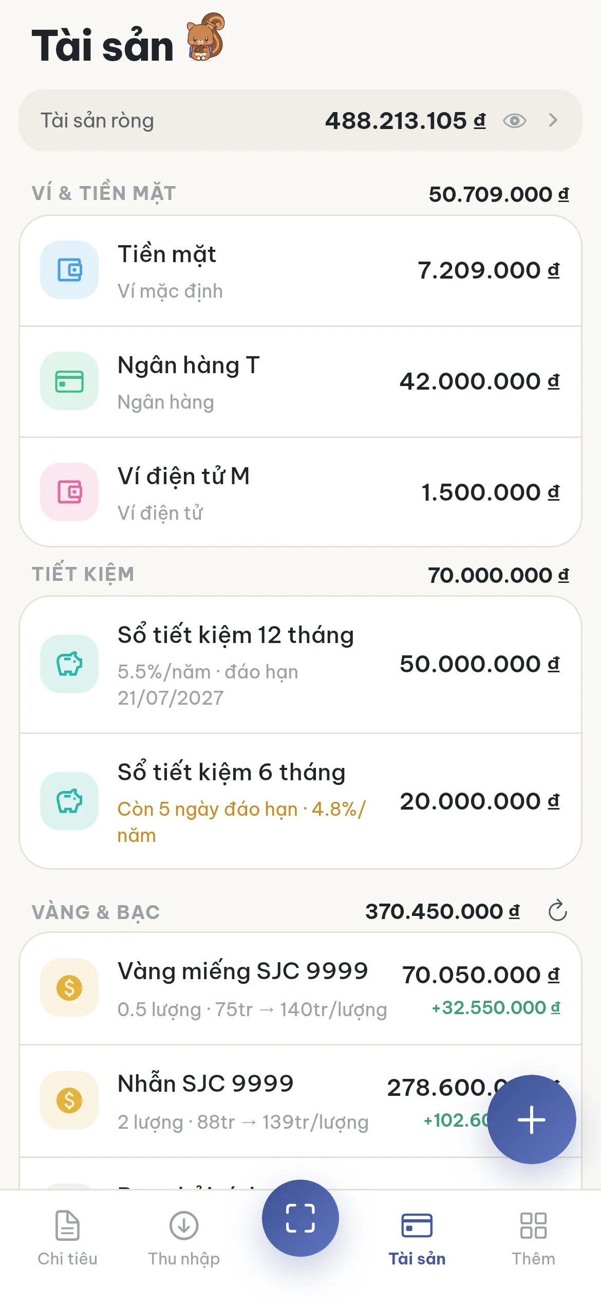 Tab Tài sản
