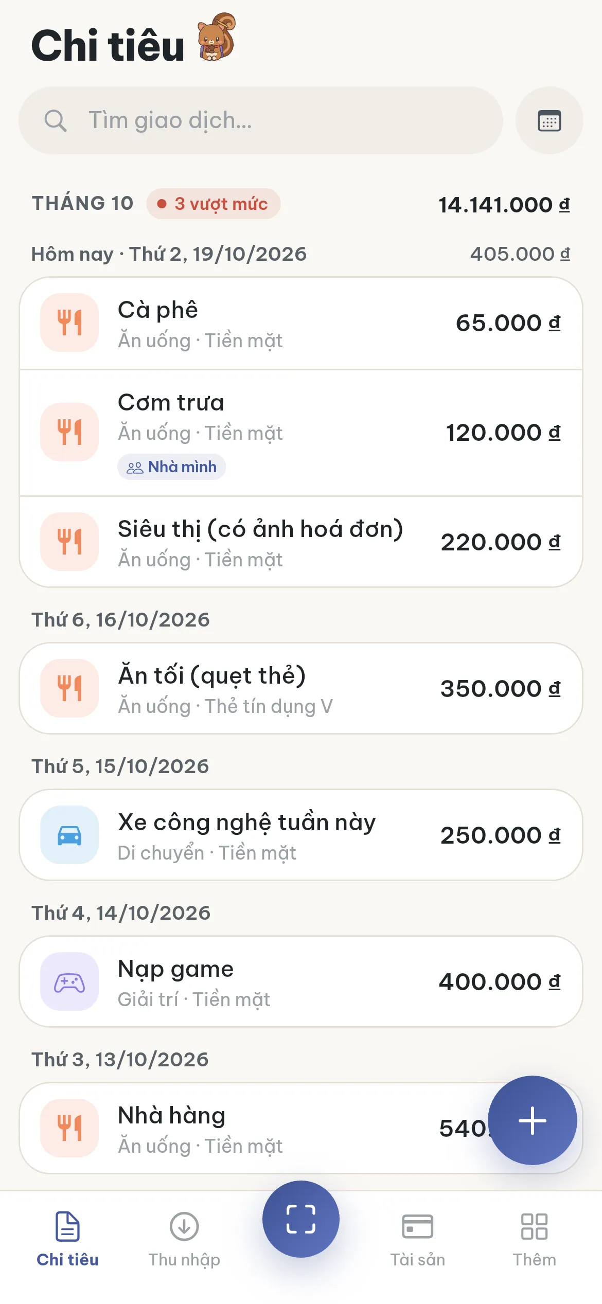 Sổ chi tiêu theo ngày