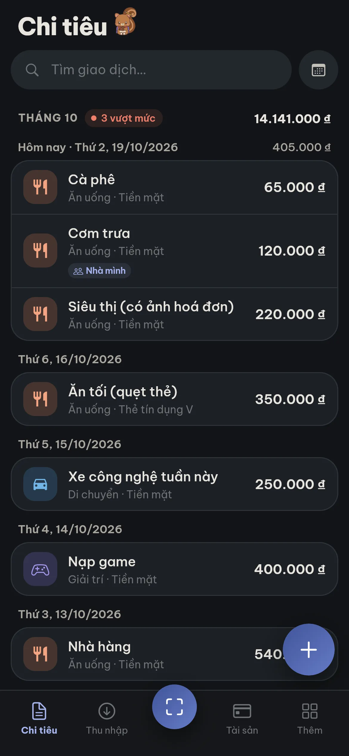 Sổ chi tiêu theo ngày