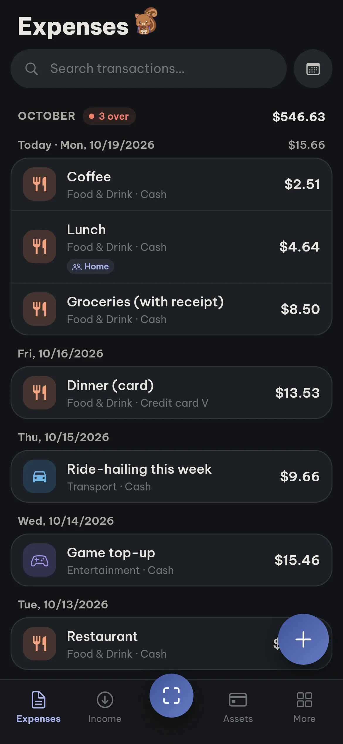 Spending ledger by day