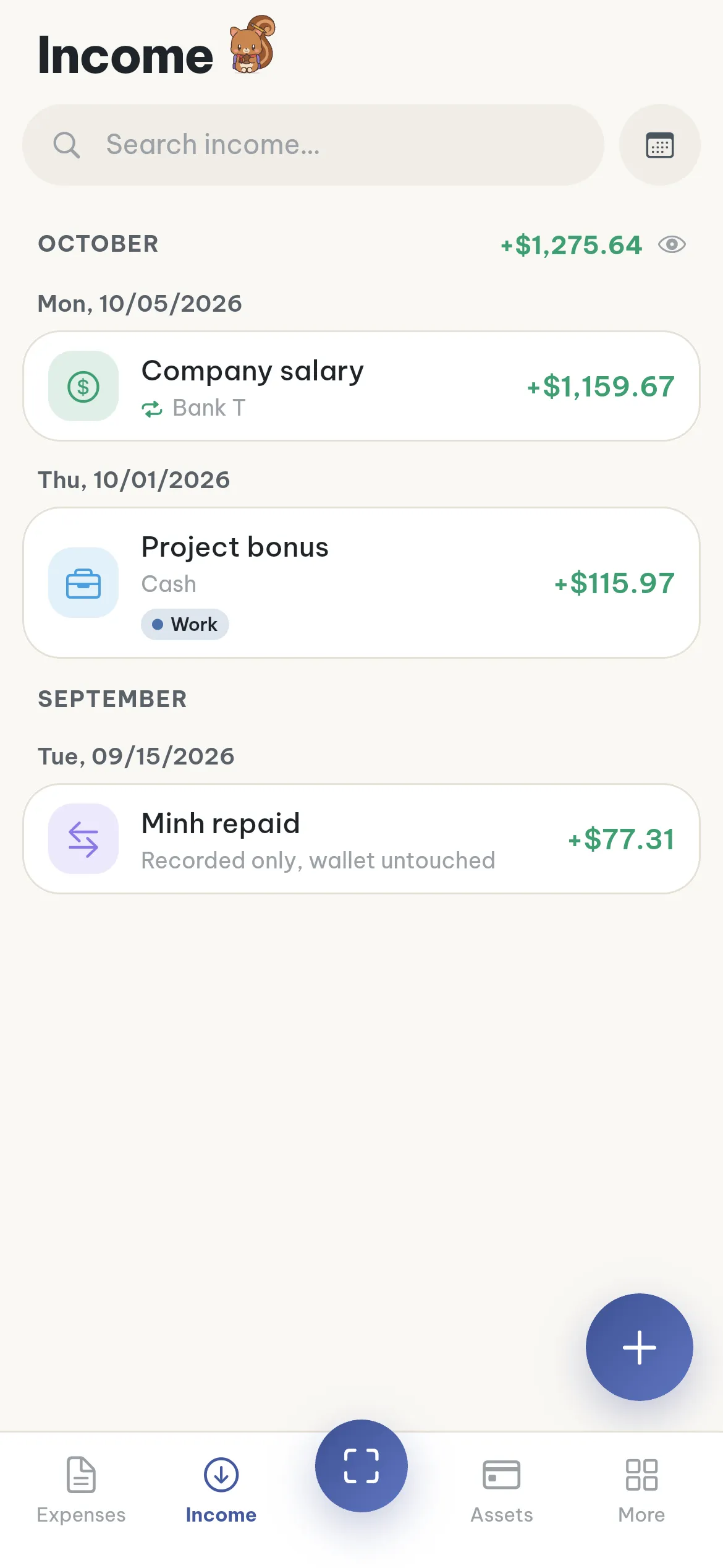 Income tab