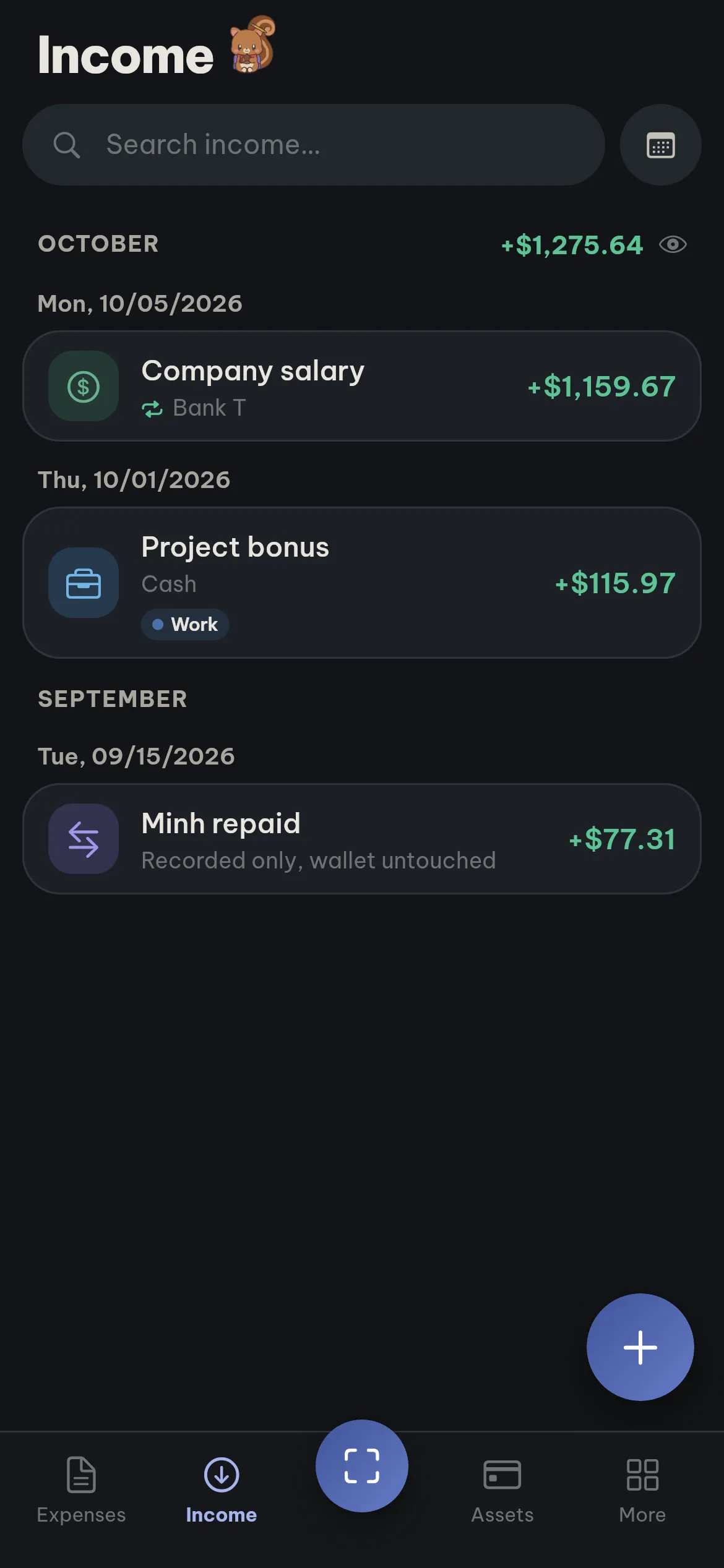 Income tab