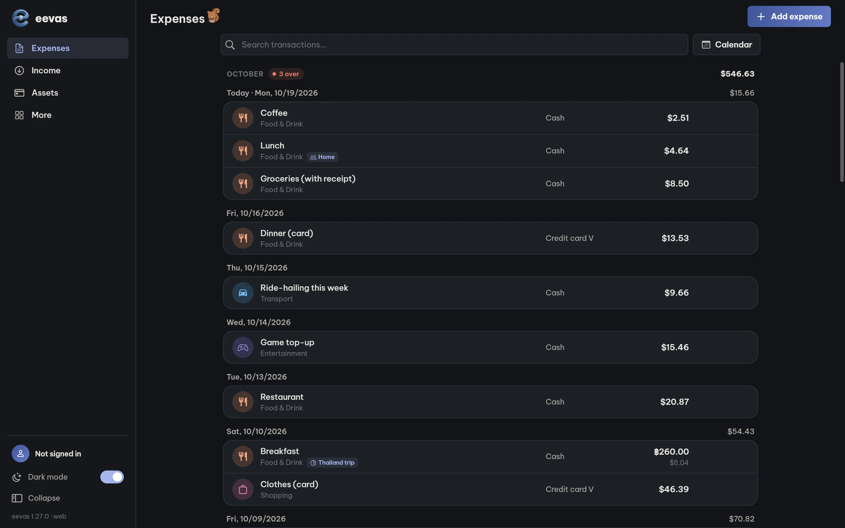 eevas web app — Transactions