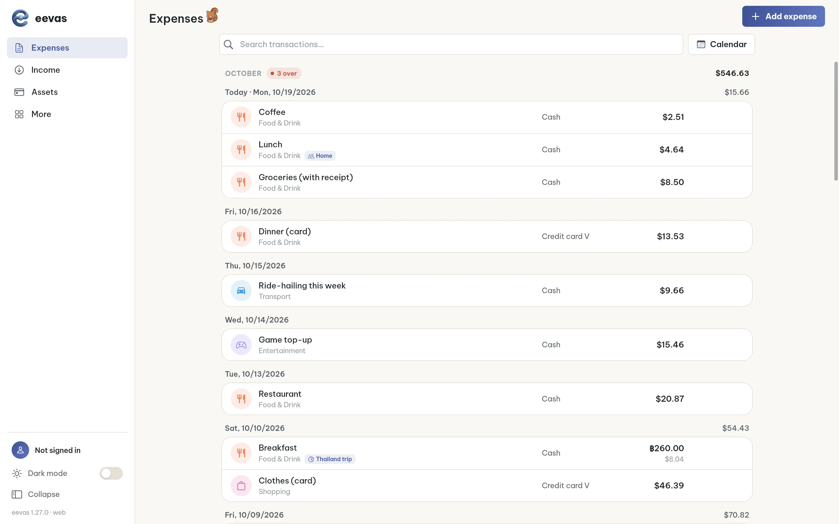 eevas web app — Transactions